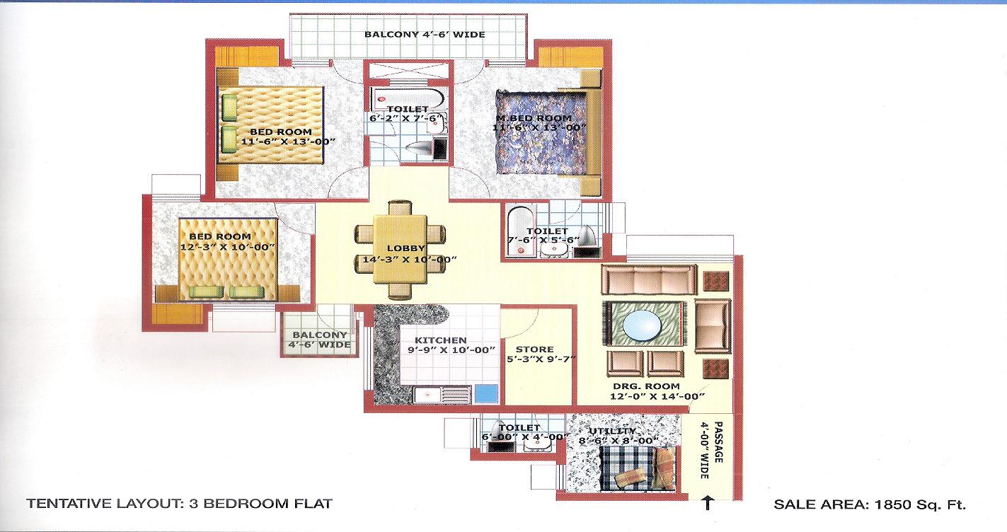 era divine court 2bhk + Sr floor plan in 1850 sq. ft.