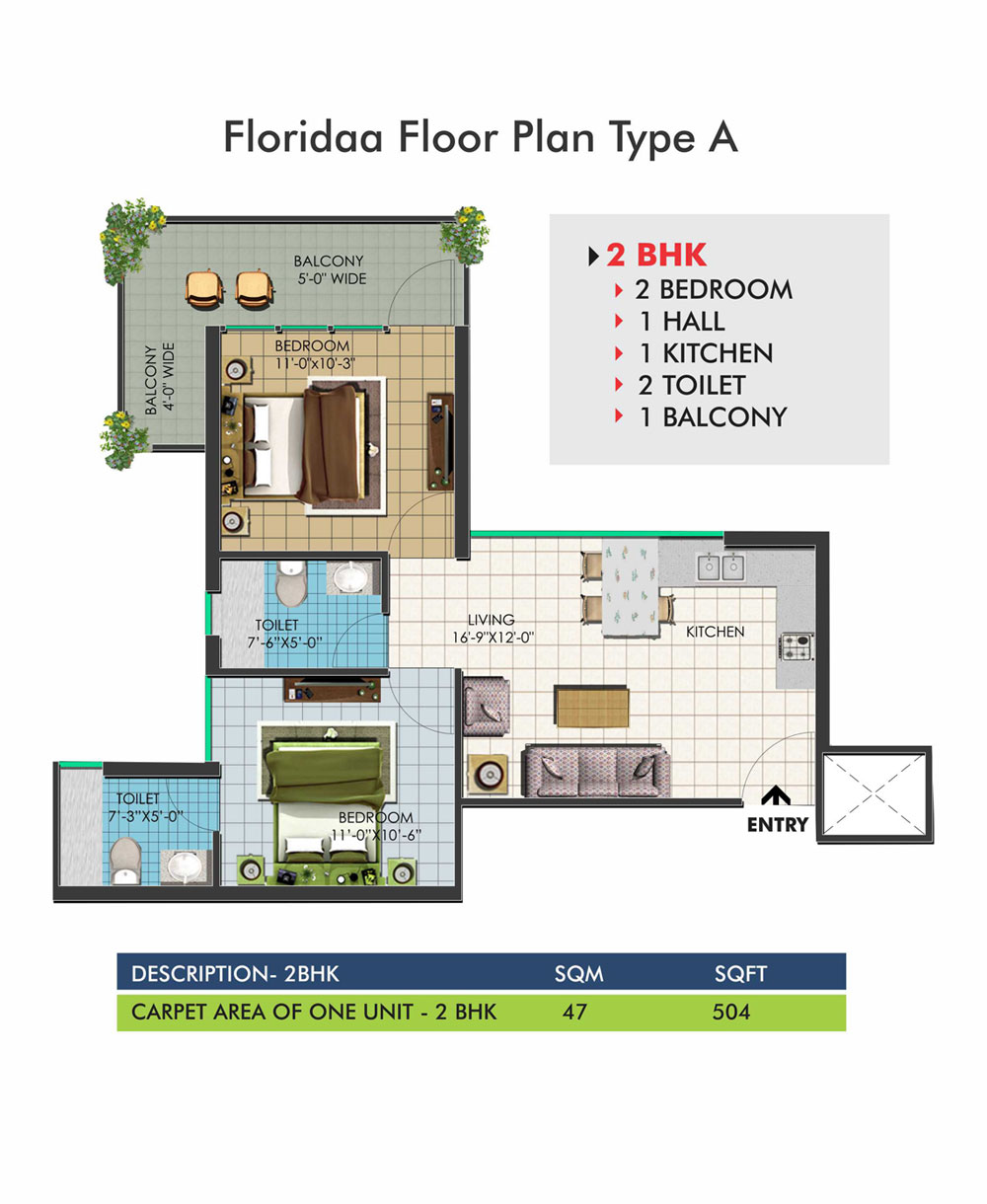 era divine 2 bhk floor plan in 1005 sq. feets